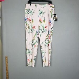 Zac & Rachel Size 16 Palm Print Pants Beige Tropical Floral Summer Coastal Prep